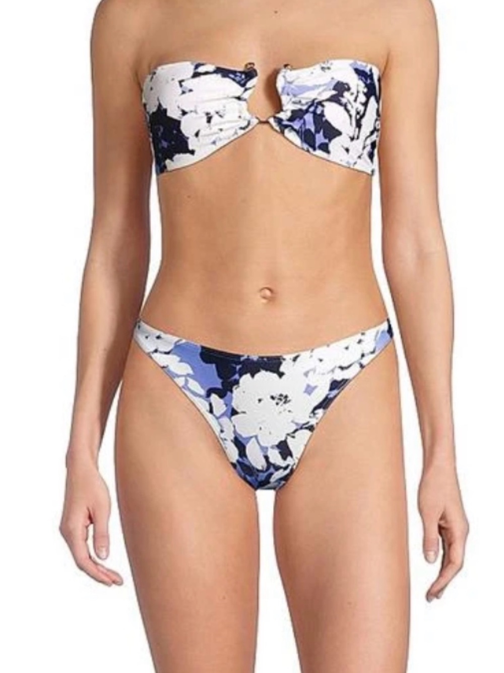 Tanya Taylor Blue and White Floral Bandeau Bikini